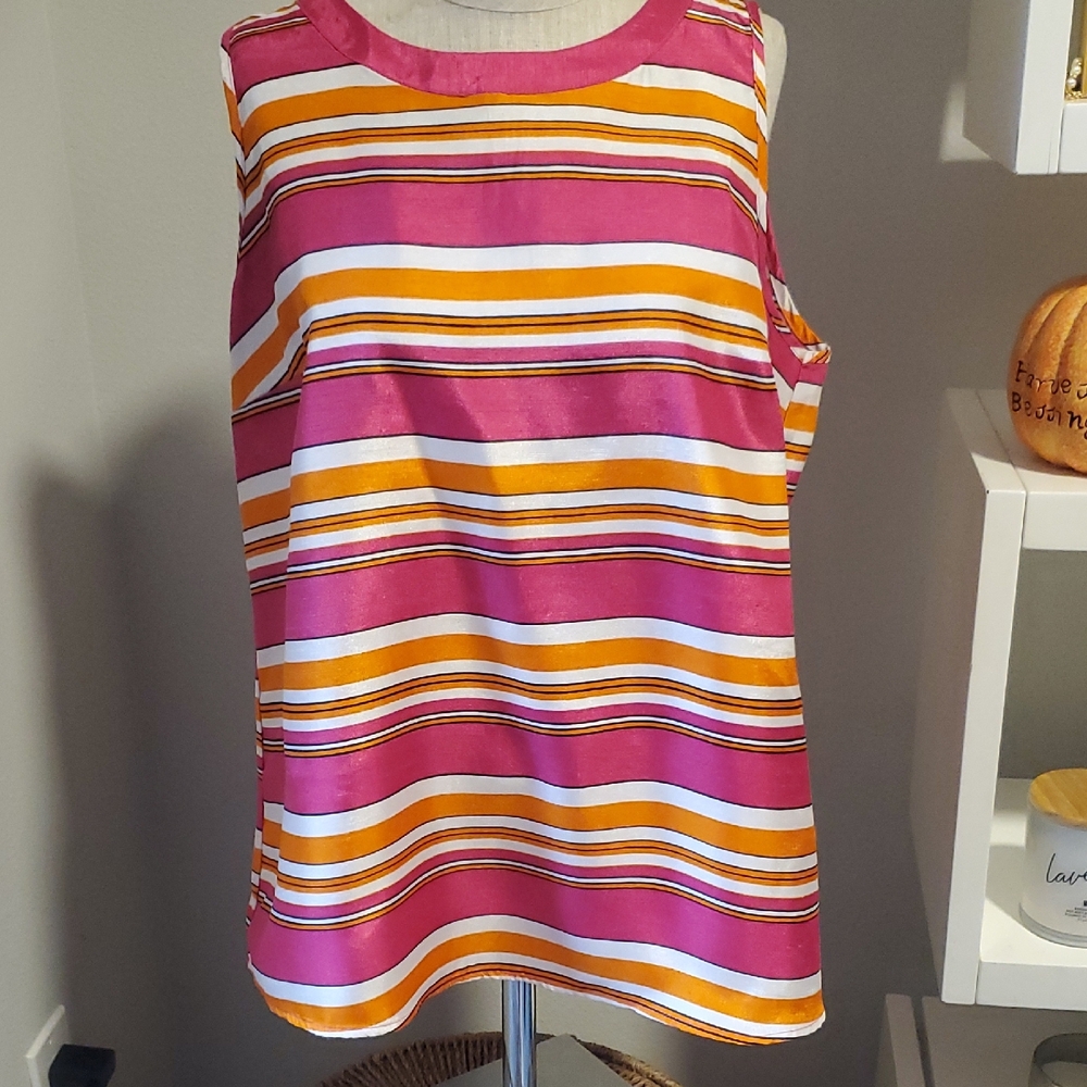 C. Striped Tank Womens Pink Orange White Sleeveless Top Lightweight Size L